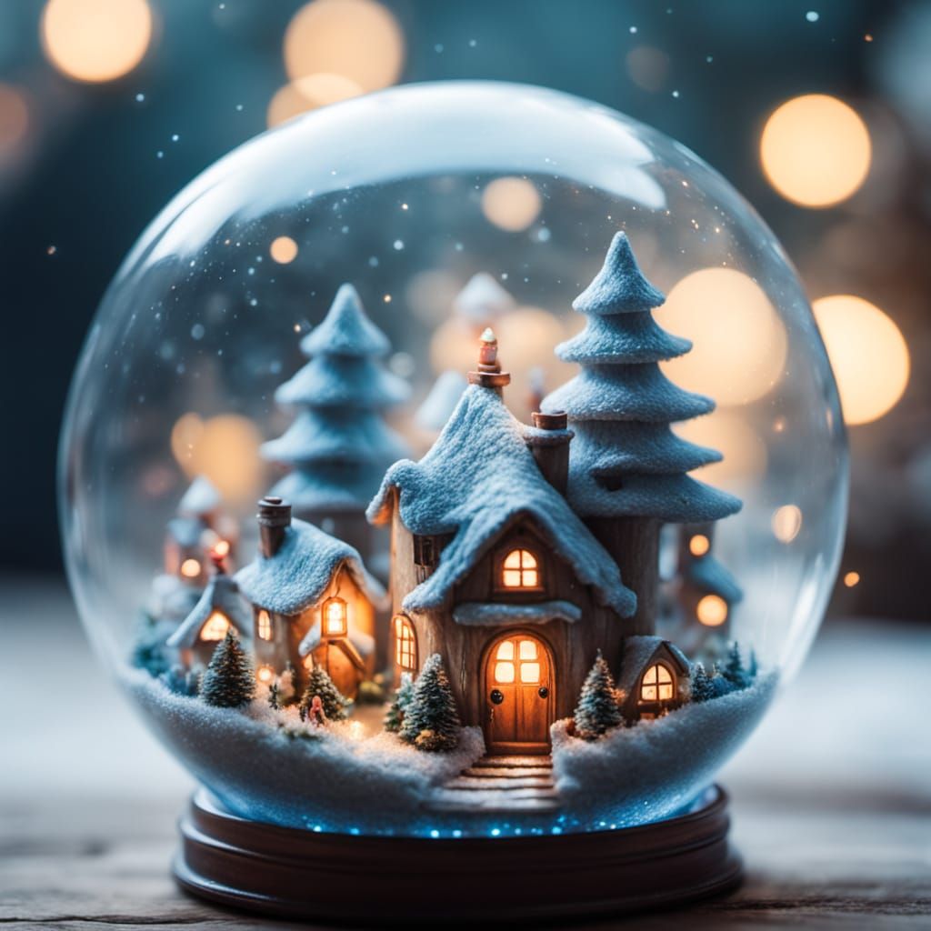 Gnome Village Inside Transparent Ball Decorated for New Year