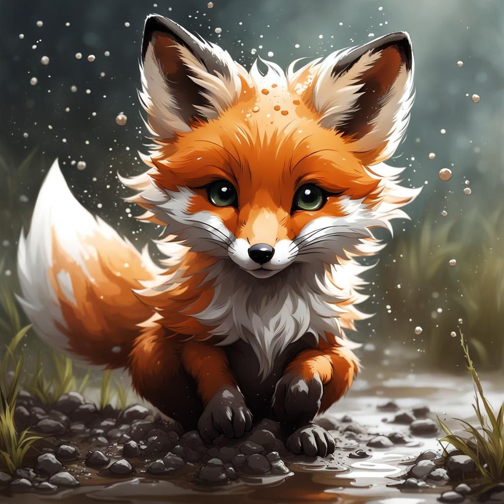 Cute Muddy Fox Cub: Adorable Whimsical Photo
