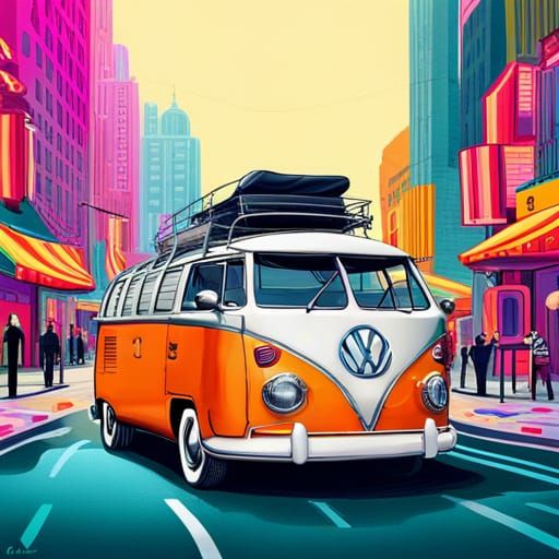 Psychedelic Flower Power VW Campervan in Candy Art