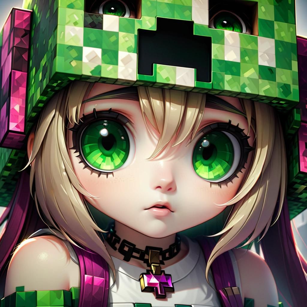 Adorable Minecraft Creeper Portrait in Anime Style