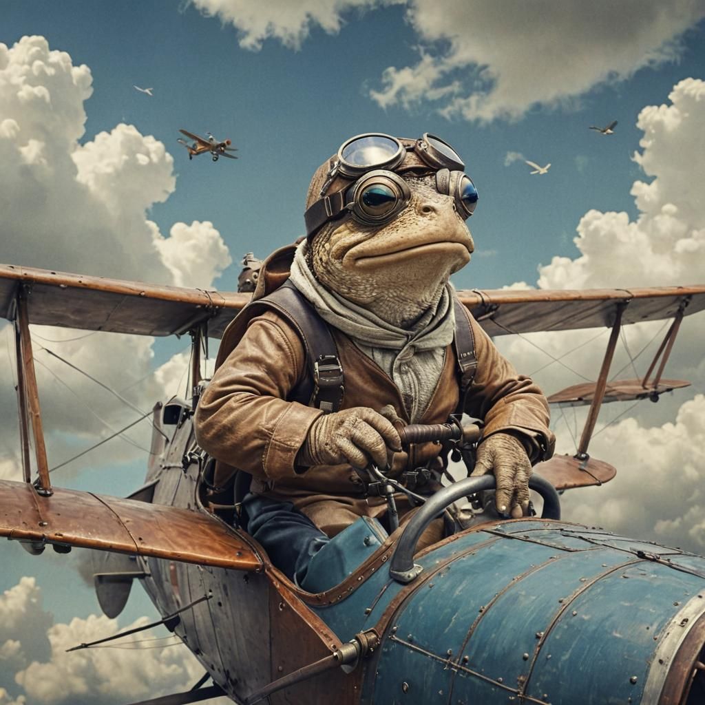 Toad Pilot in Vintage Aviation Illustration