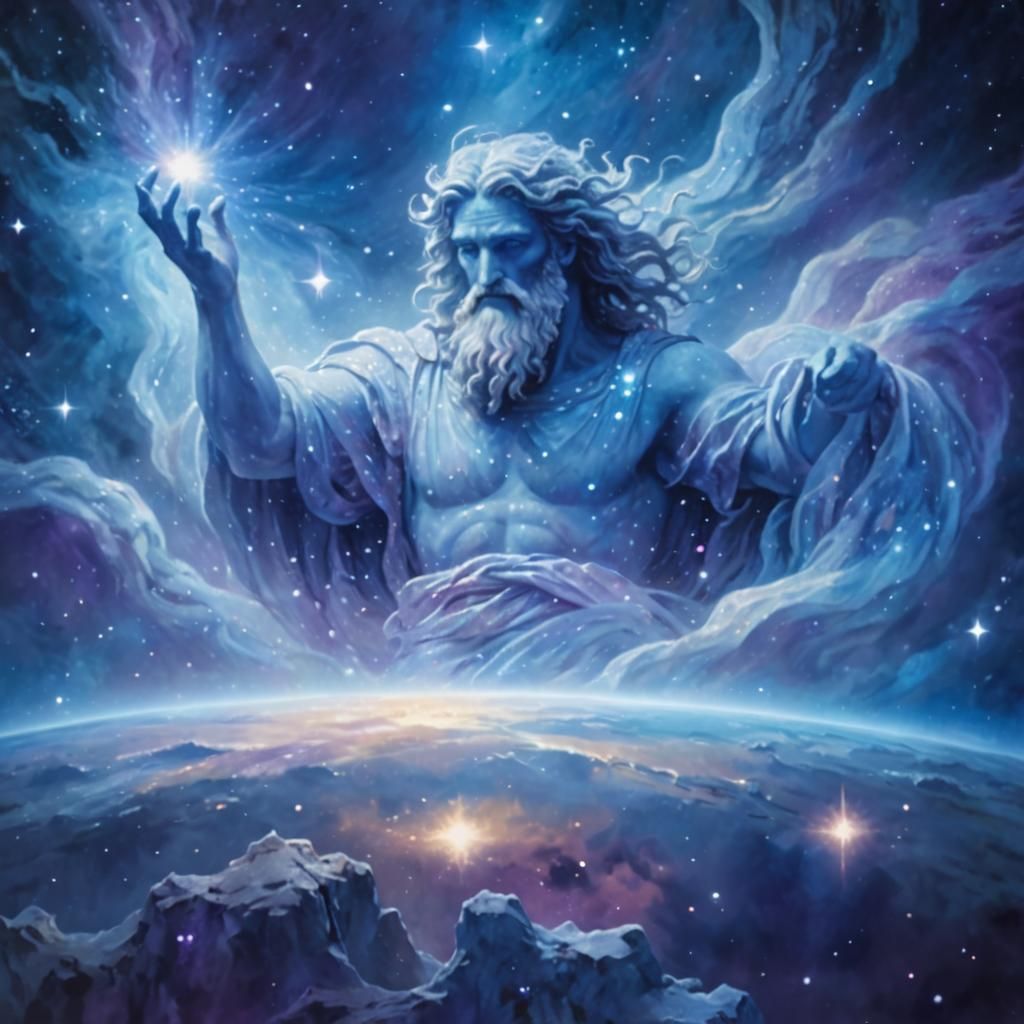 Celestial Greek God Made of Stars in Van Gogh Style