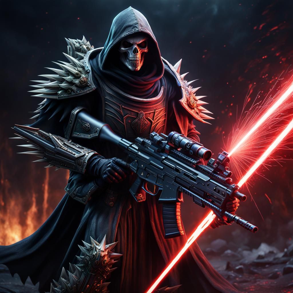 Grim Reaper in Spiky Armor with Laser Rifle