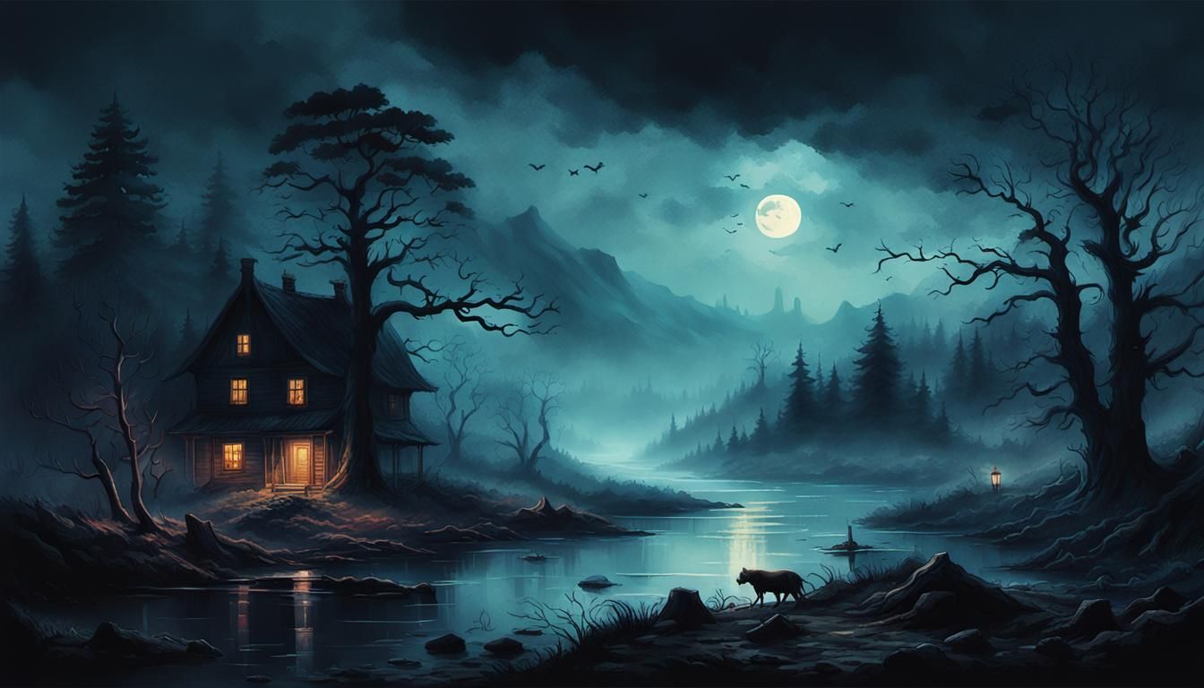 Eerie Witching Hour Landscape in Watercolour