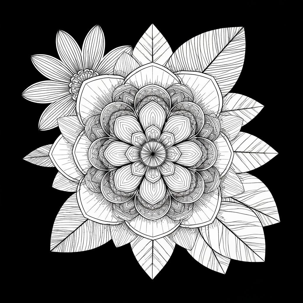 Monochrome Geometric Floral Illustration