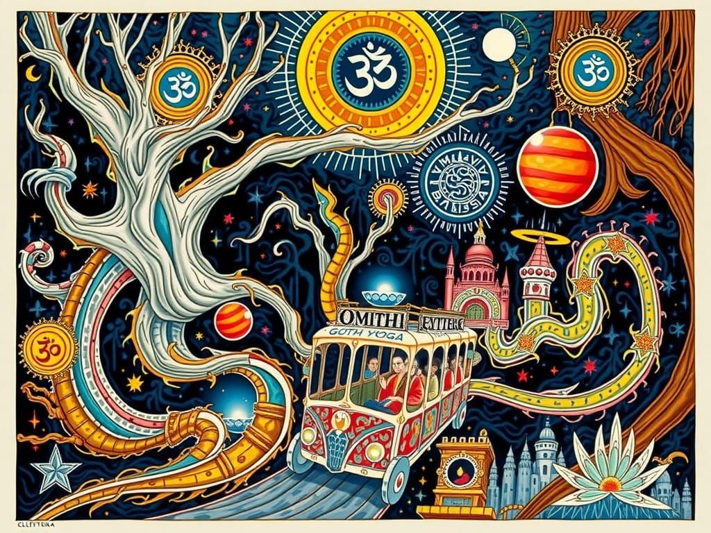 Mystical Omnibus in Dark, Twisted Forest, as Gothic Art