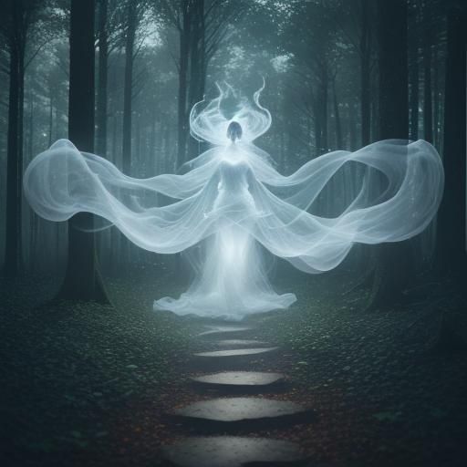 Ethereal Ghost of Smoke and Fire in Forest