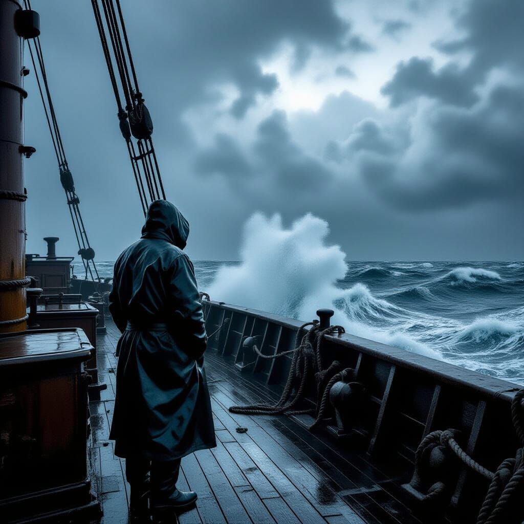 Sailor Gazing at Stormy Sea in Stark Shadows