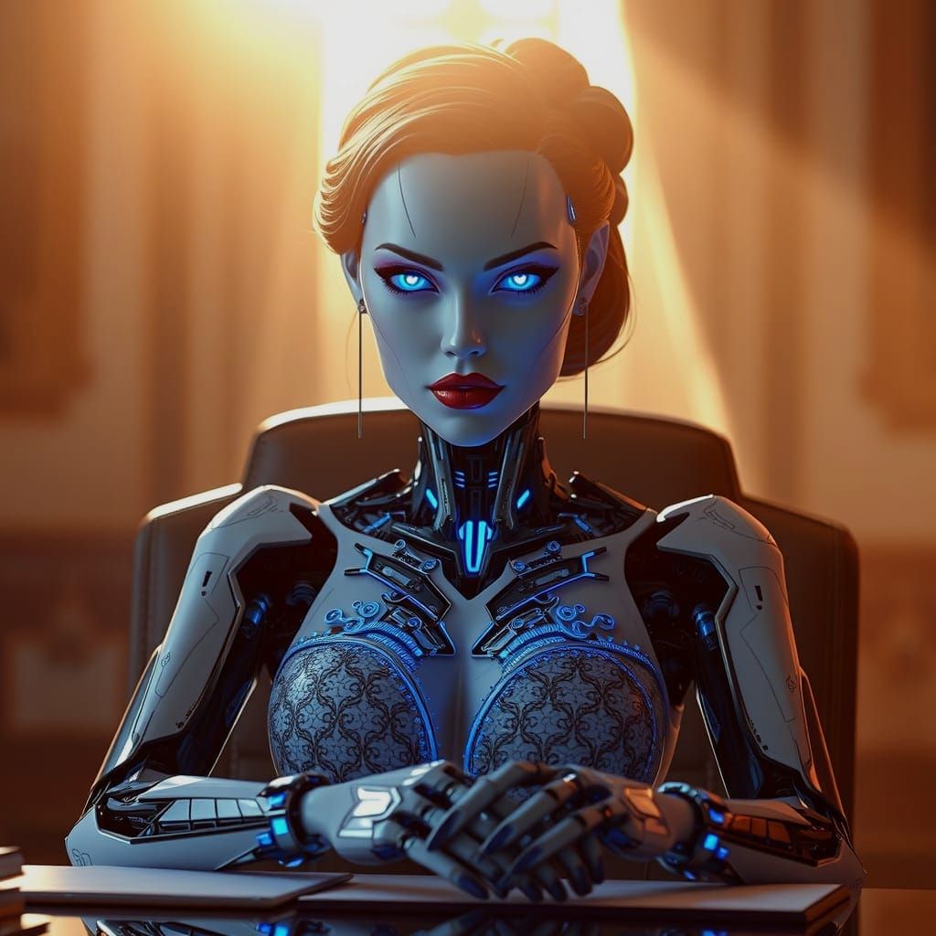 Cyberpunk Robot Woman Senator in Photorealistic Detail