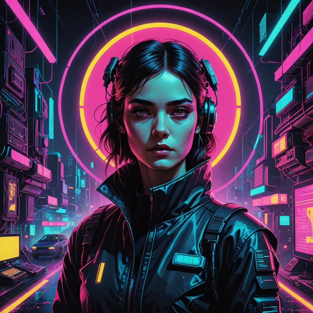 Hyperreal Synthwave Neon Dystopian Cityscape