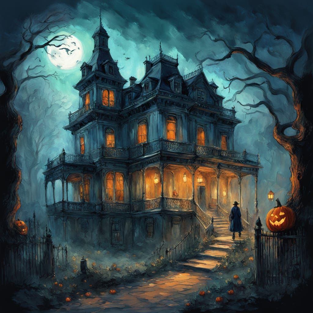 Haunted Victorian Mansion Halloween Scene
