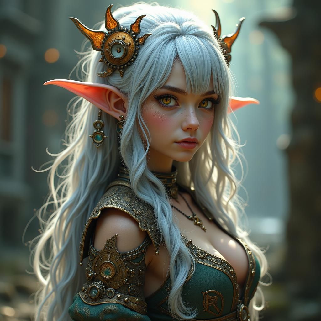 Steampunk Elven Beauty with Silver Hair