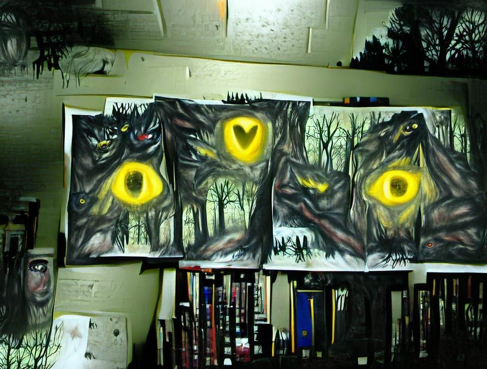 Demonic Yellow Eyes Peer from Dark Woods