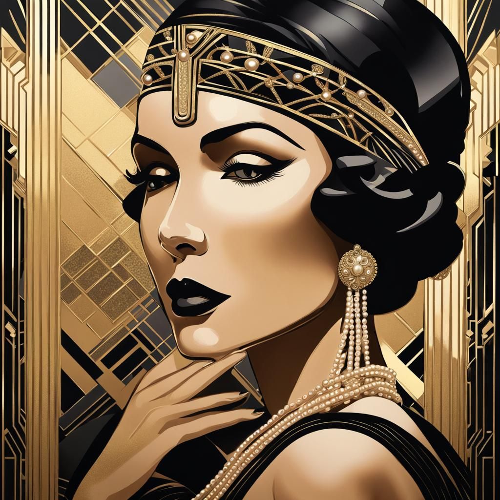 Glamorous Art Deco Woman in Gold and Black