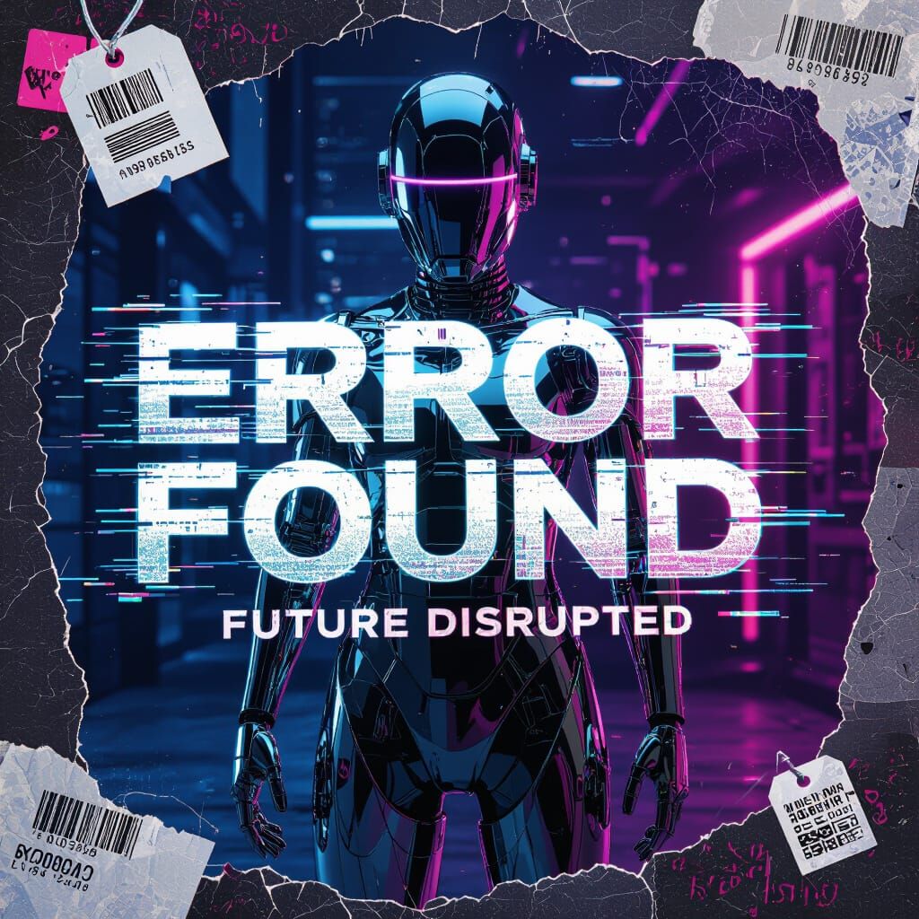 Chrome Humanoid Poster Design with Glitch Effects