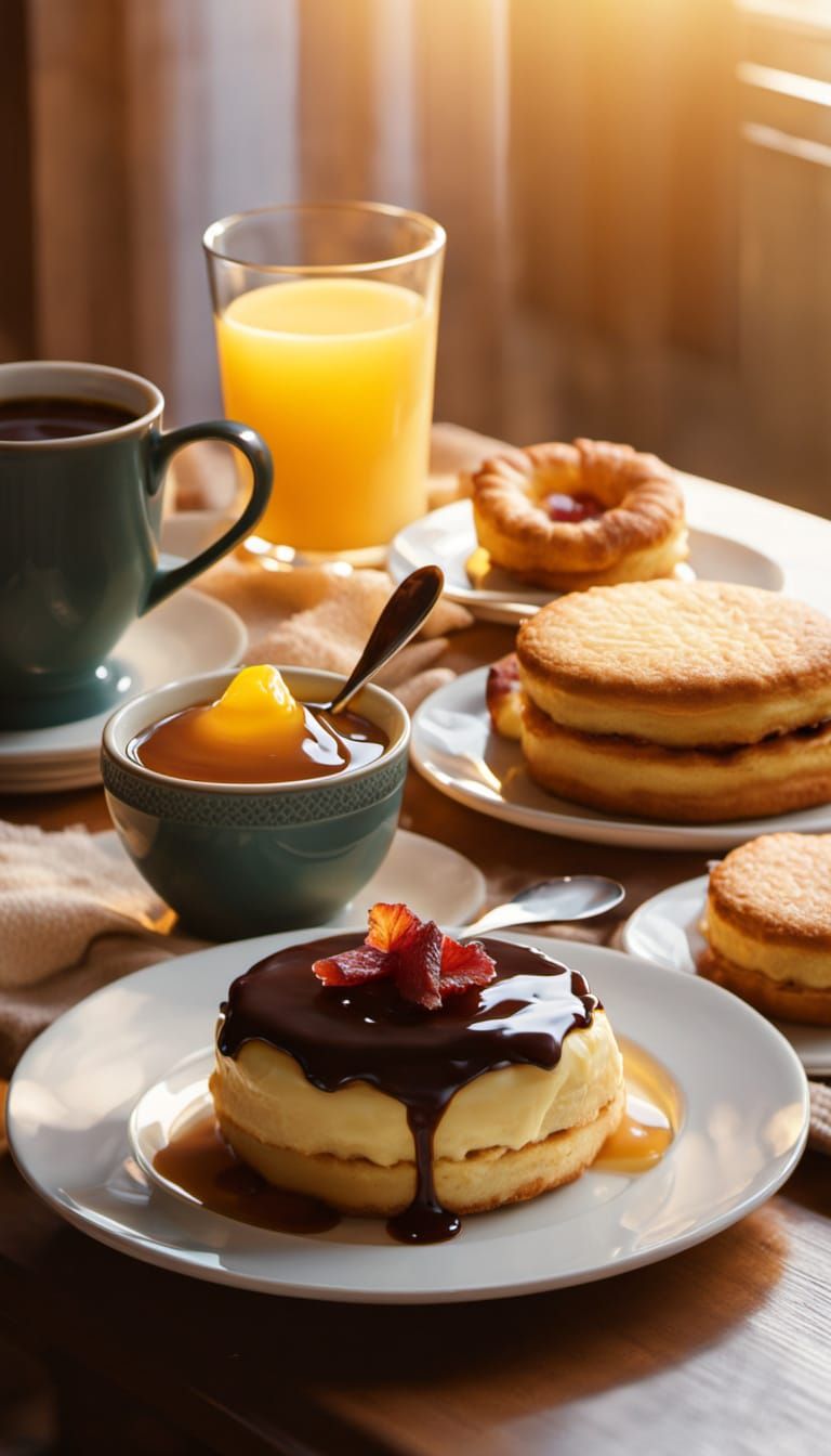Cozy Still Life with Boston Cream Pie and Cat