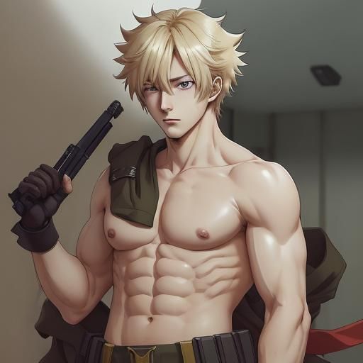 Shirtless Soldiers in Anime Key Visual Style