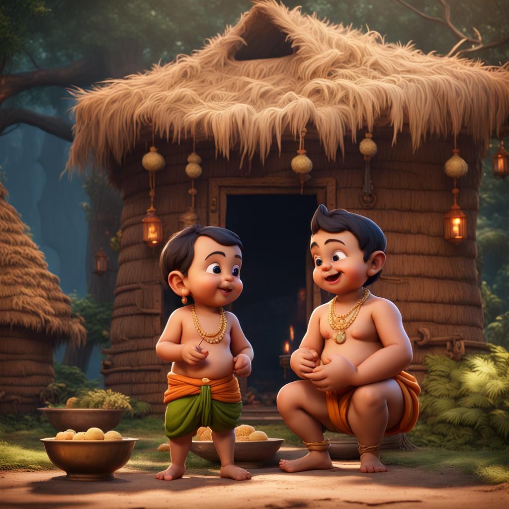 Chota Bheem Eating Ladoo: Fantasy Concept Art