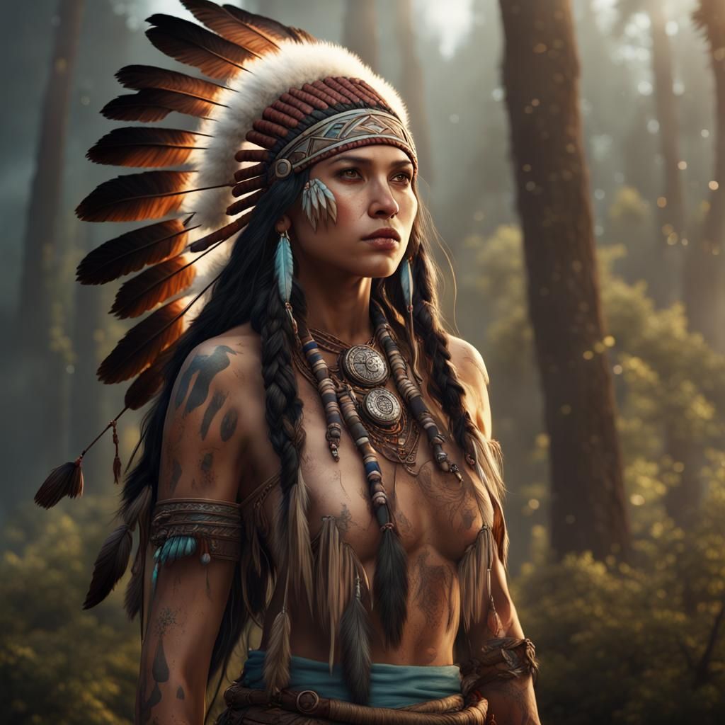 Detailed Matte Painting of Native American Girl