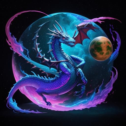 Cosmic Dragon in Holographic Astral Illustration