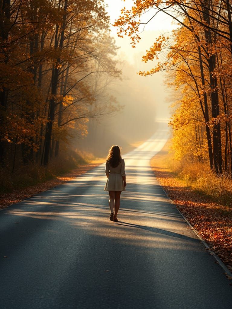 Autumn Road Scene in Impressionist Style