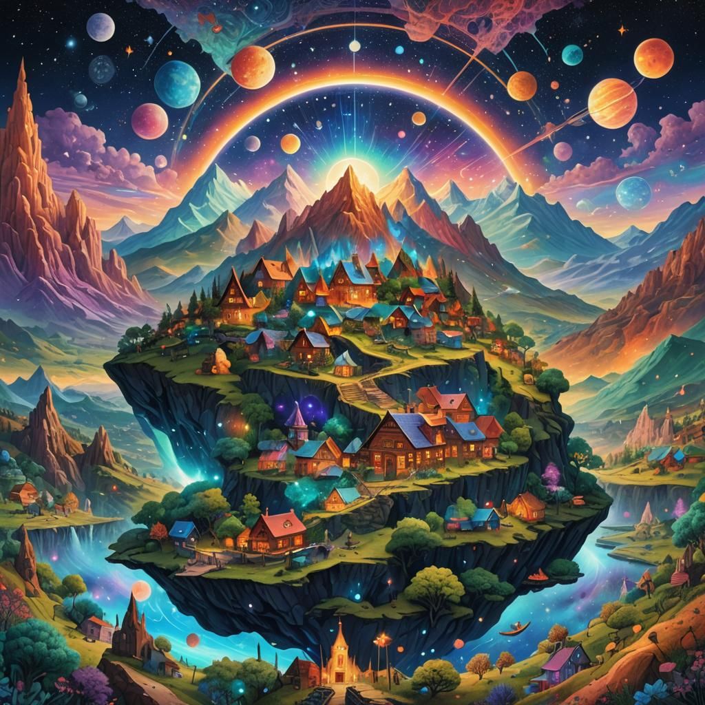 Cosmic Hill Village in Astral Illustration