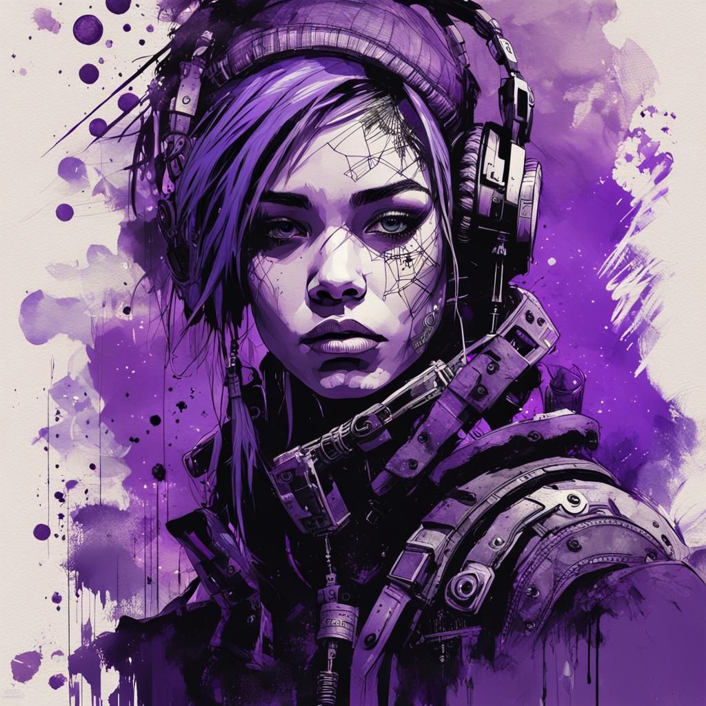 Cyberpunk Teenage Girl Portrait in Grunge Art Style