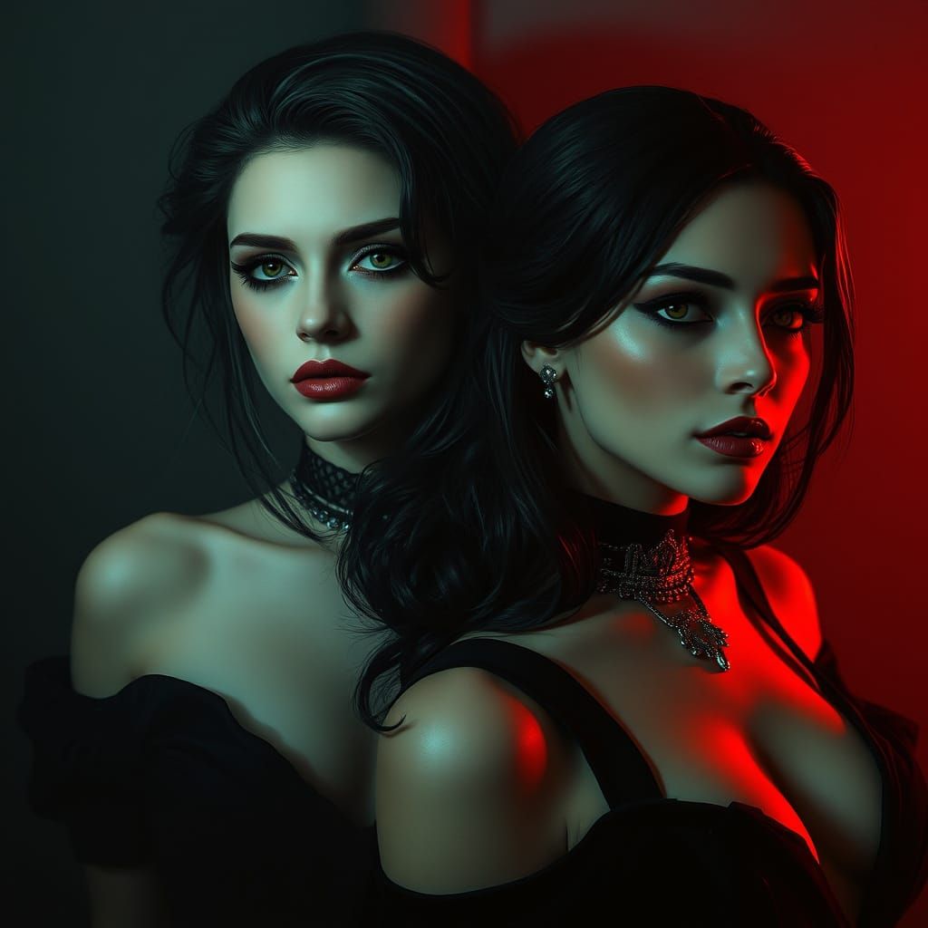 Elegant Couple in Shadows: Futuristic Noir Art