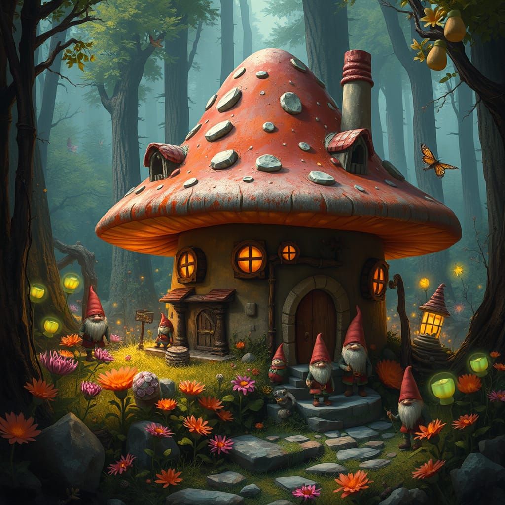 Gnome Village in Mushroom, Detailed Matte Painting