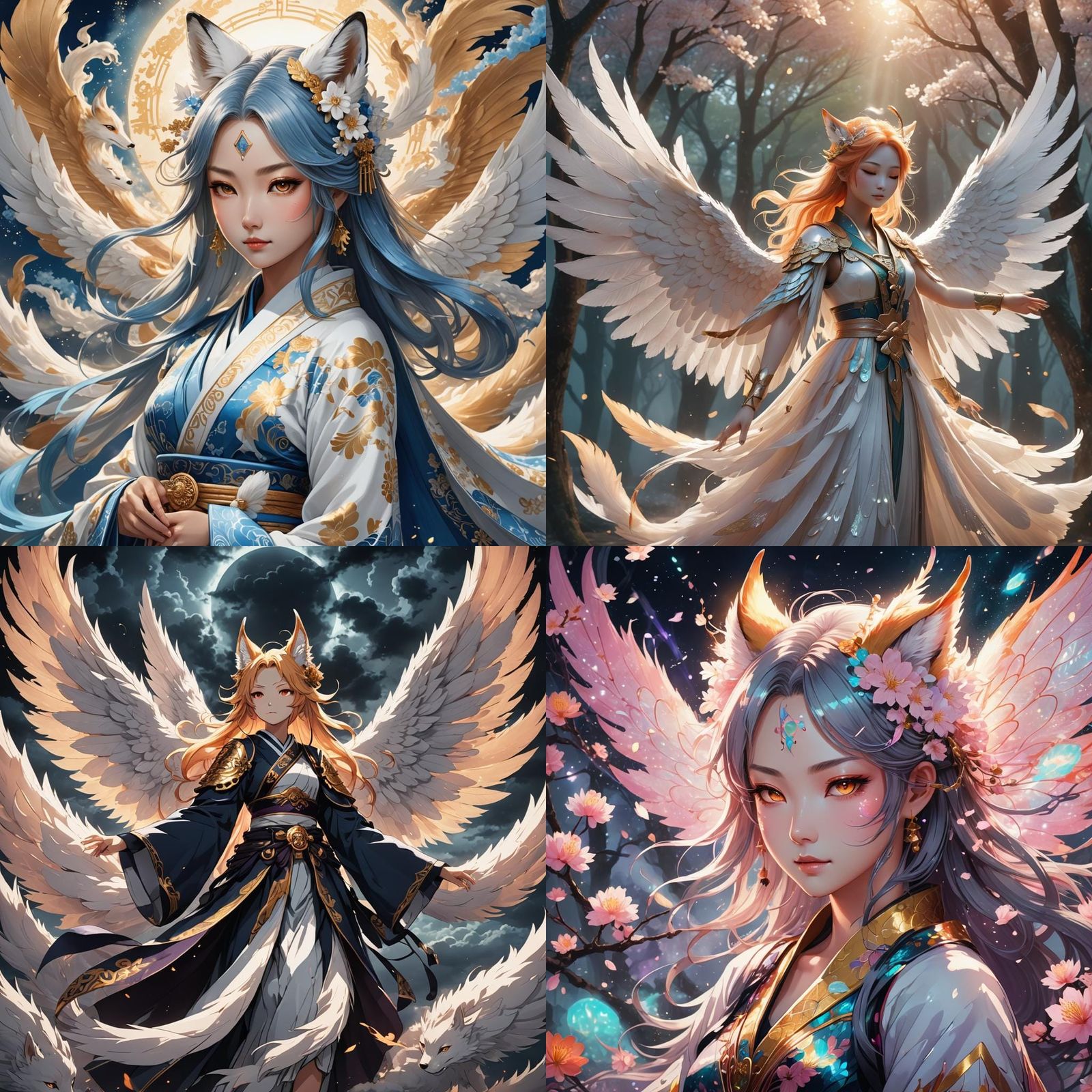 Kitsune Seraphim Woman in Anime Style