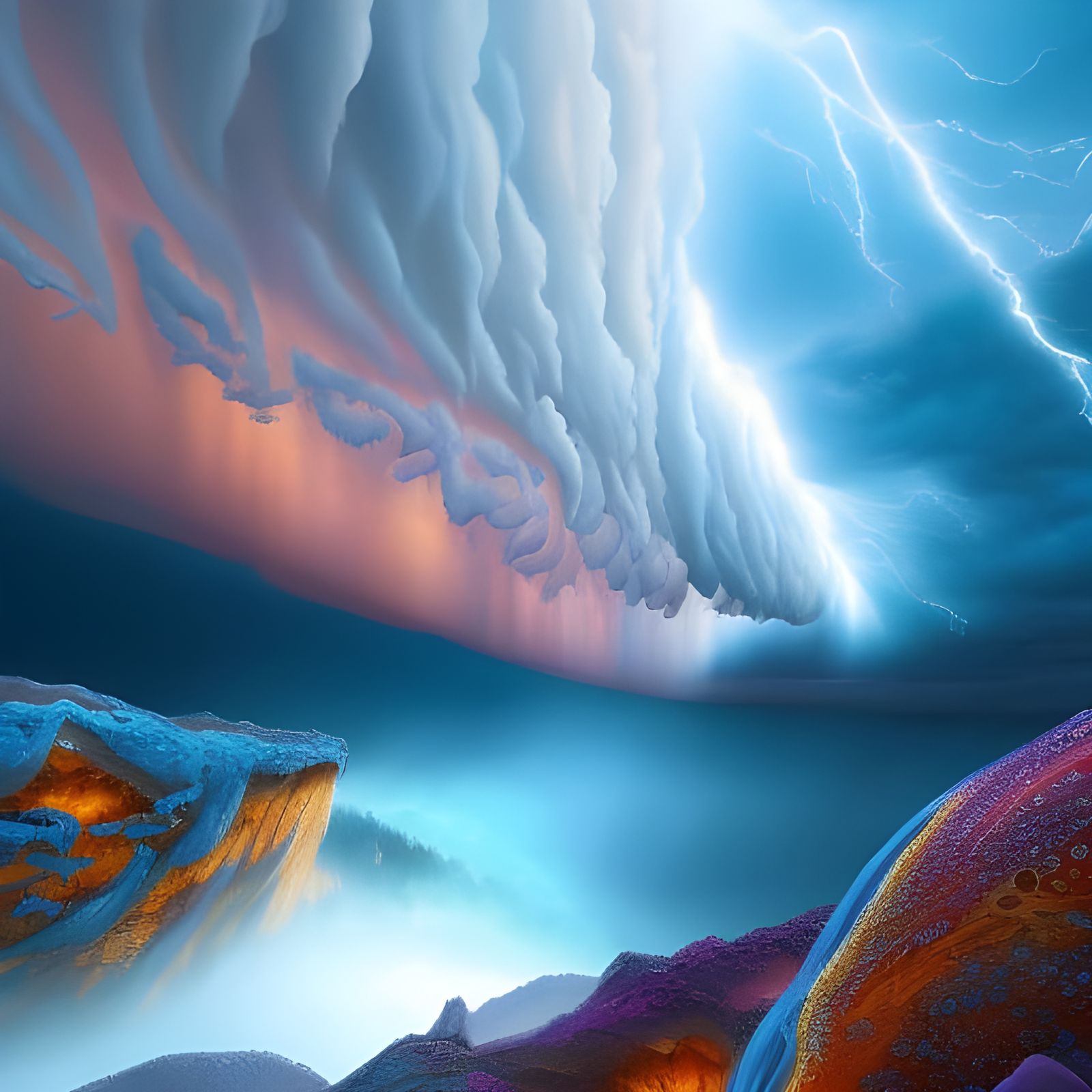 Dramatic Seascape Superstorm in Acrylic Impasto