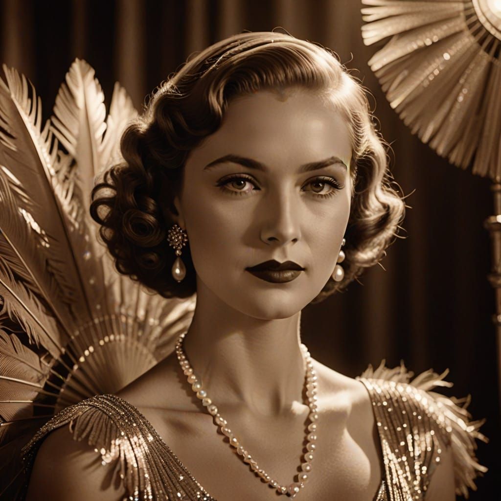 Radiant Woman in 1930s Hollywood Portrait