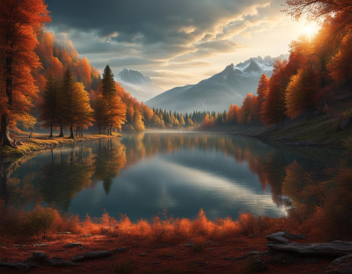 Autumn Forest Lake Landscape in Italy