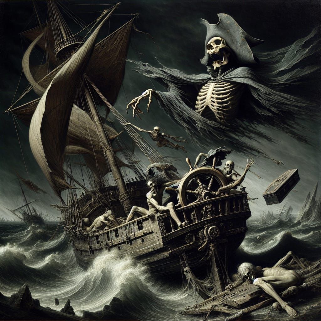 Spectral Ship Ascends in Stormy Seas