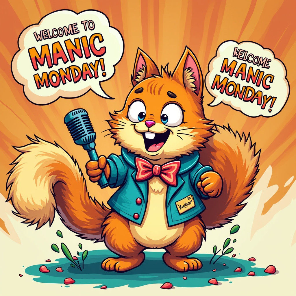 Cartoon Squirrel-Cat Announces Manic Monday