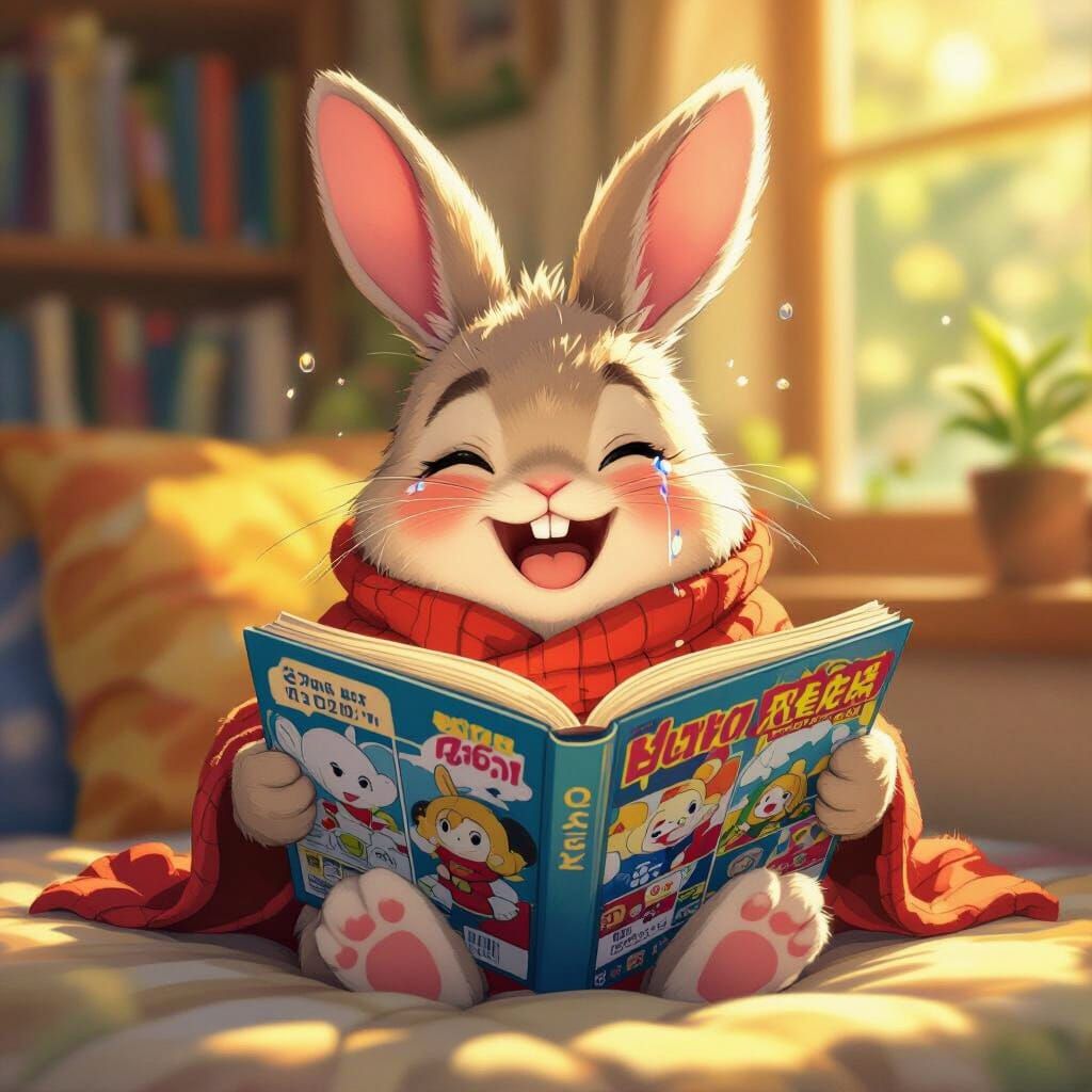 Joyful Bunny Reading Comics: Anime Style