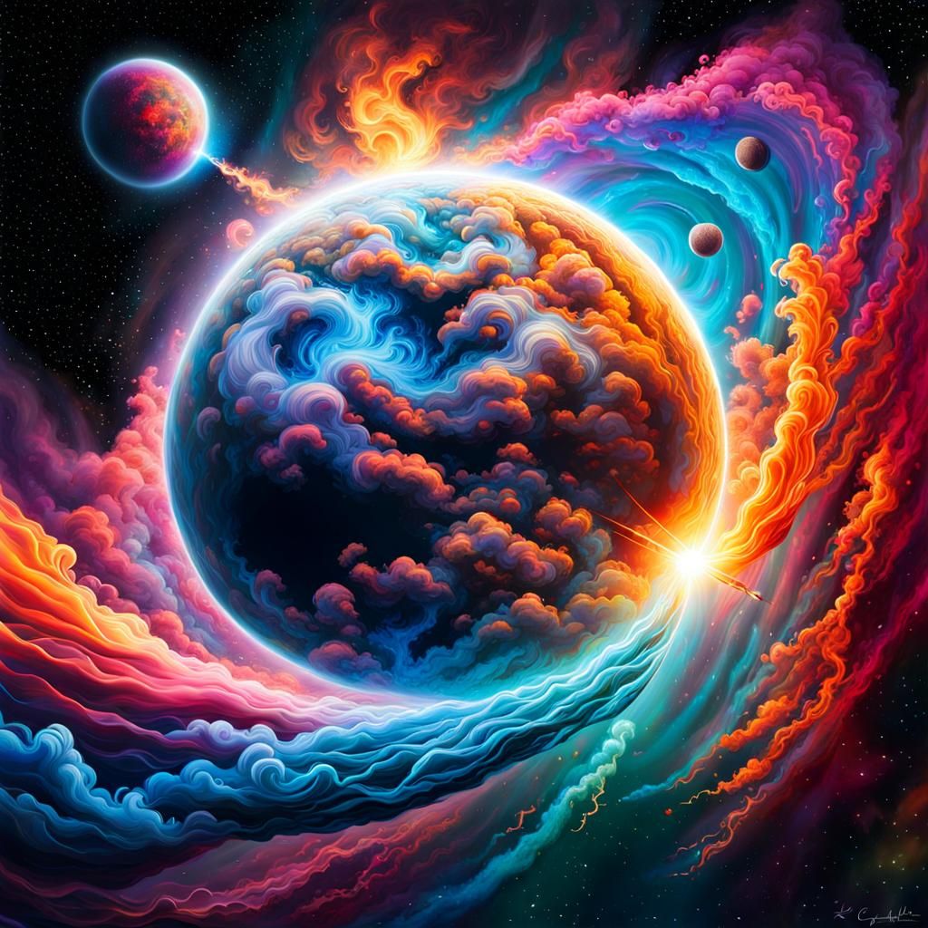Cosmic Creation of Adam in Hyperrealistic Graffiti Art