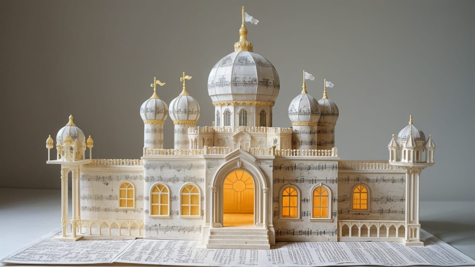 Paper Palace Crafted from Sheet Music