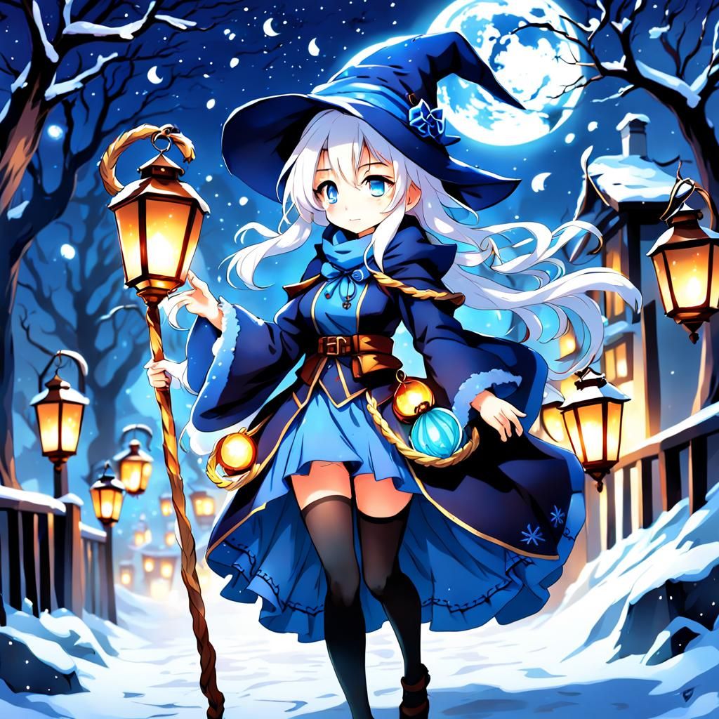 Cute Blue Witch with Lanterns: Anime Key Visual