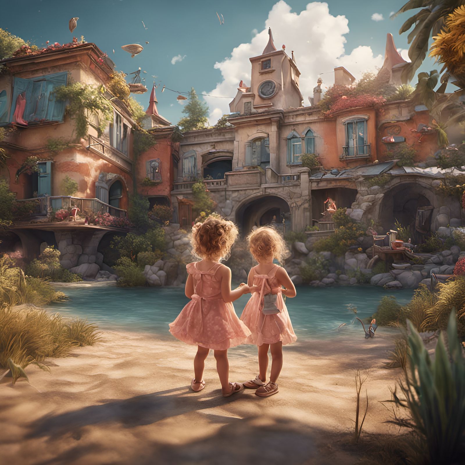 Toddler Girls Summer Vacation: Detailed Matte Painting