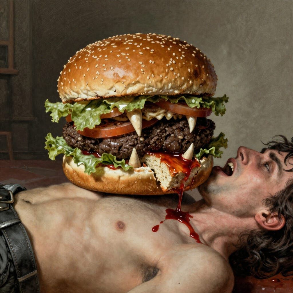 Mutated Burger Devours Human Body in Horror Style