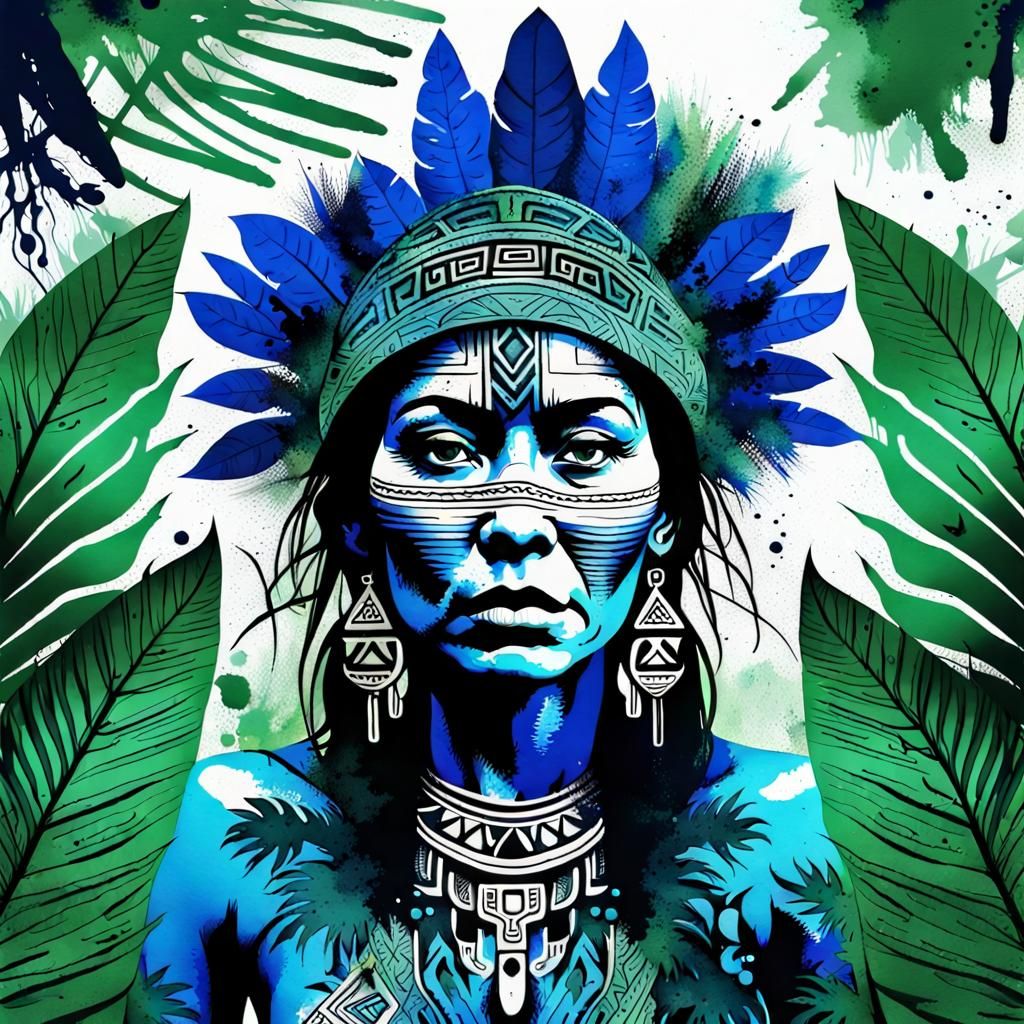 Ink Splatter Art of an Aztec Woman
