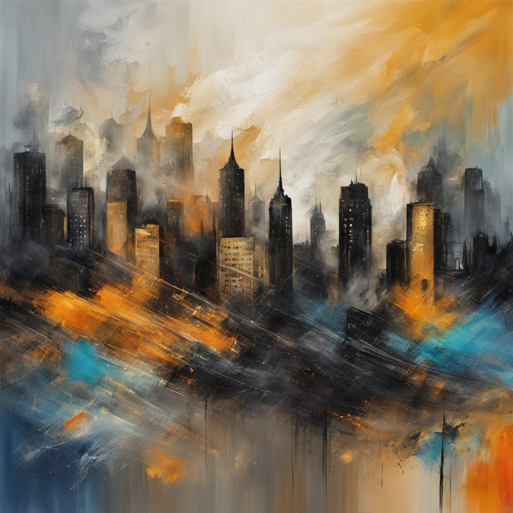 Abstract Expressionist City Storm with Vivid Colors
