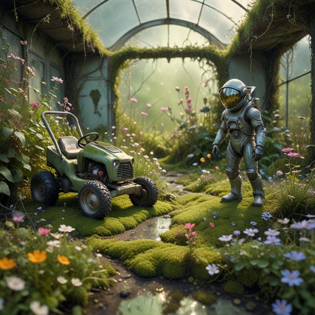 Surreal Alien Encounter with Lawnmower