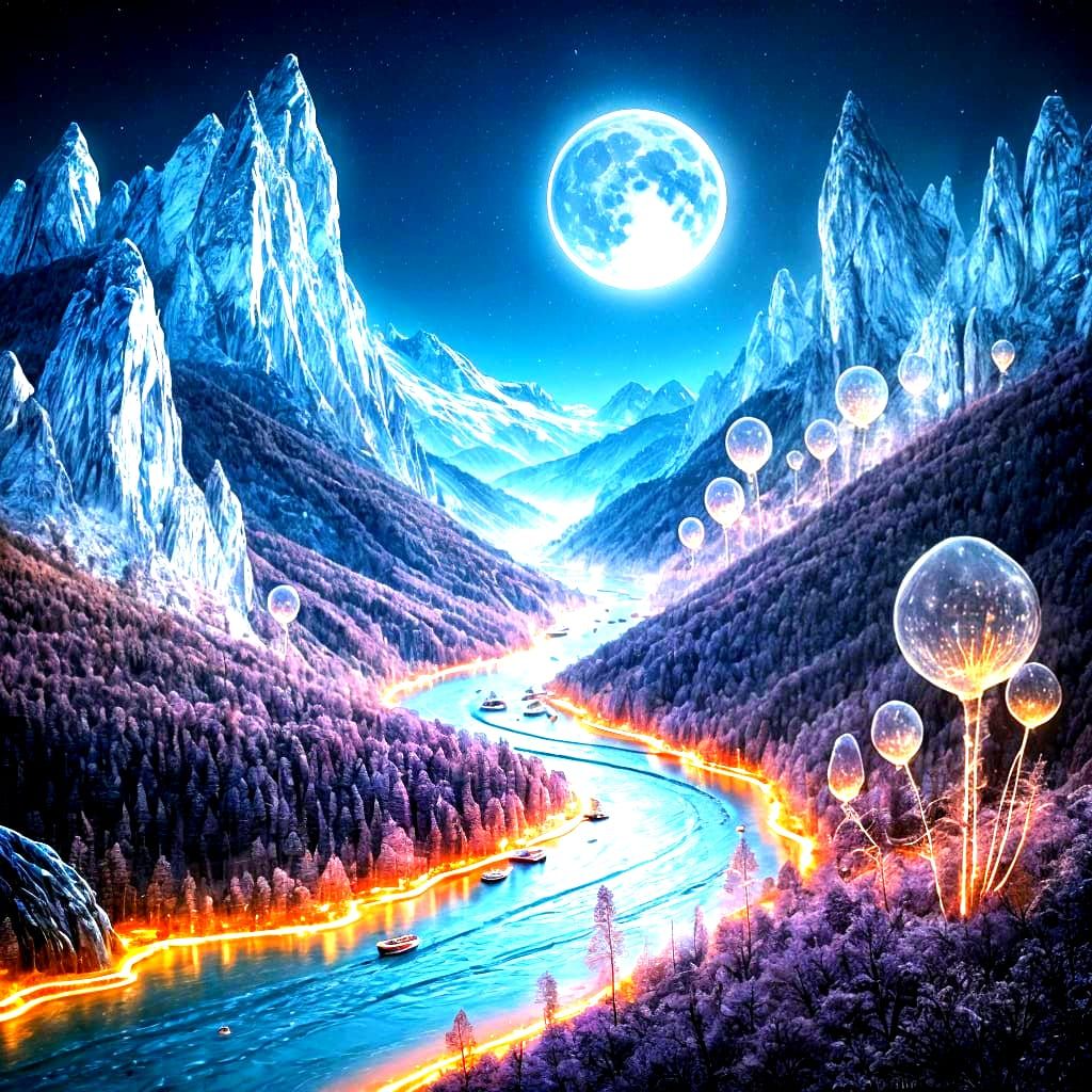 Swiss Alps Crystalline Mountains Refracting Moonlight