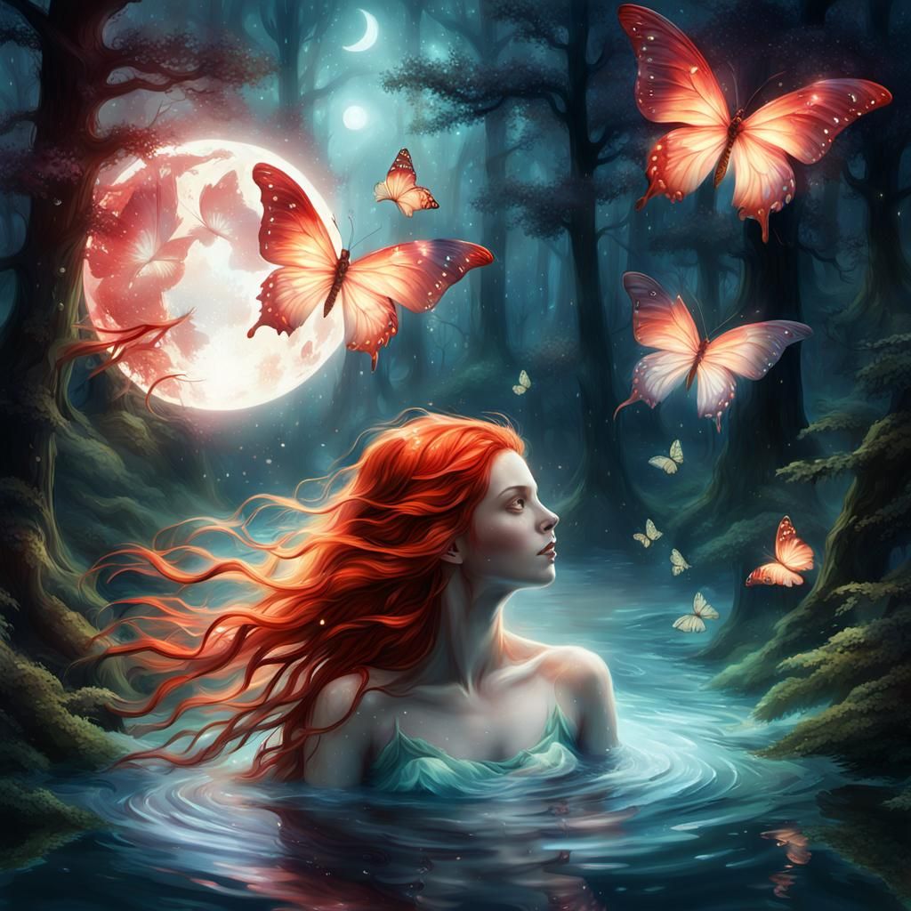 Ethereal Woman Emerges in Luminous Forest