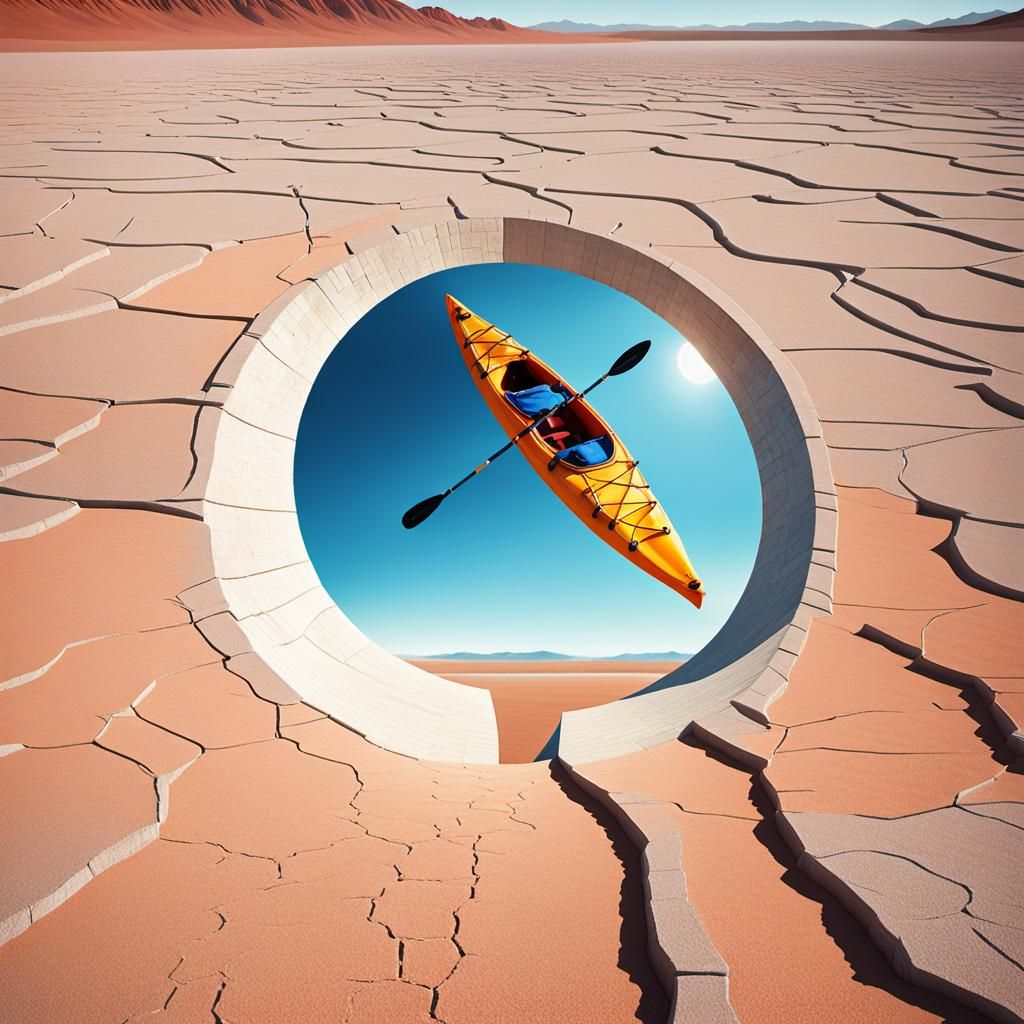Surreal Kayak on Dry Lake Portal Illusion