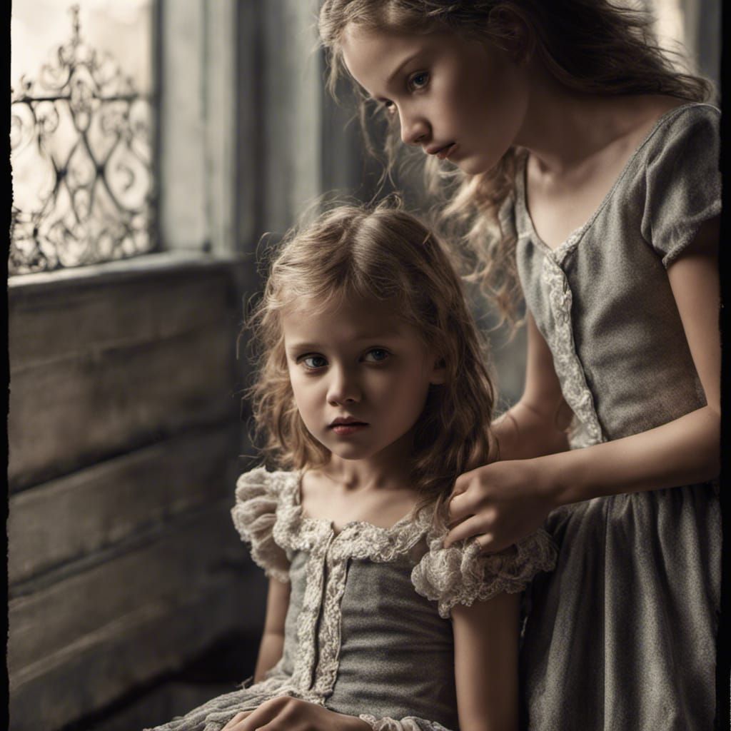 Hyperrealistic Sisters in Cinematic Composition