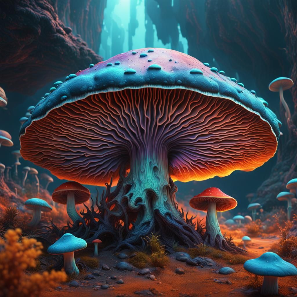 Psychedelic Mushroom on Mars: Detailed Matte Painting
