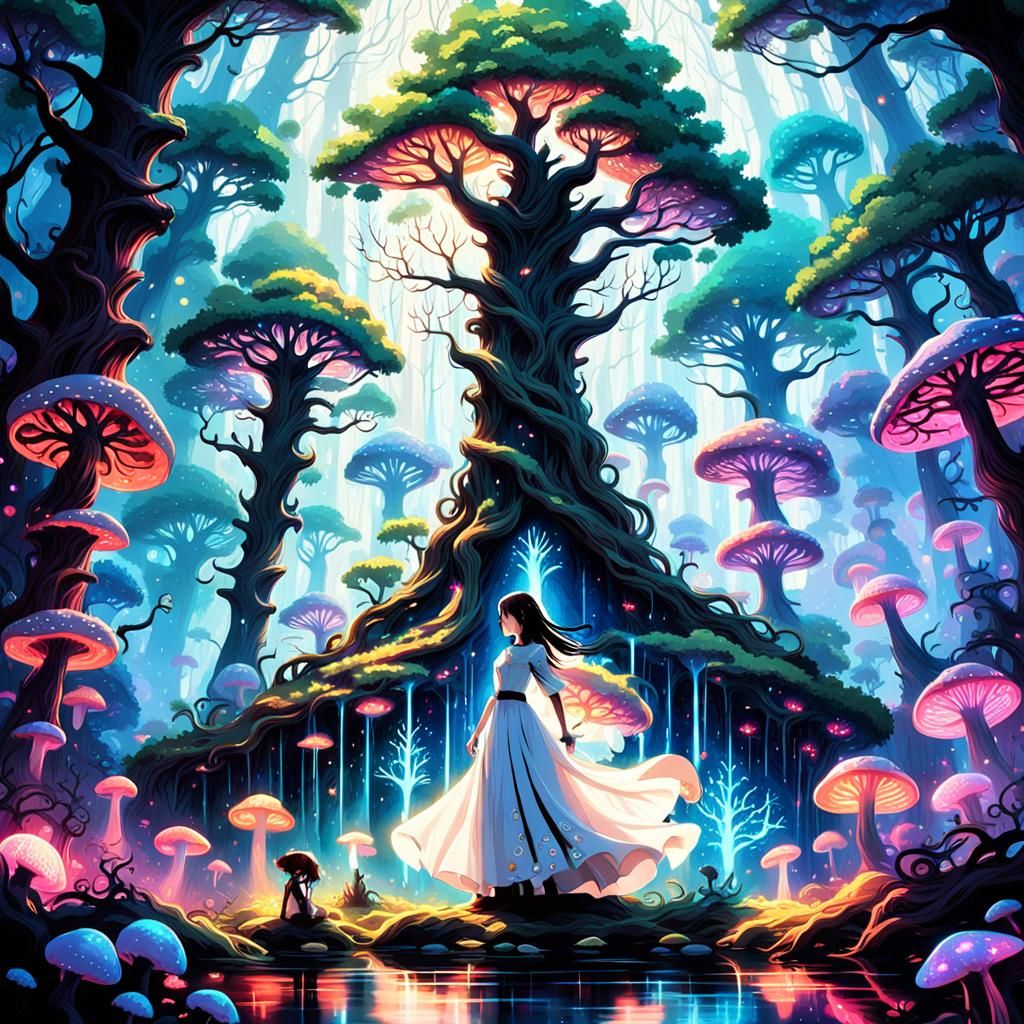 Mystical Forest Album Cover Art in Anime Style